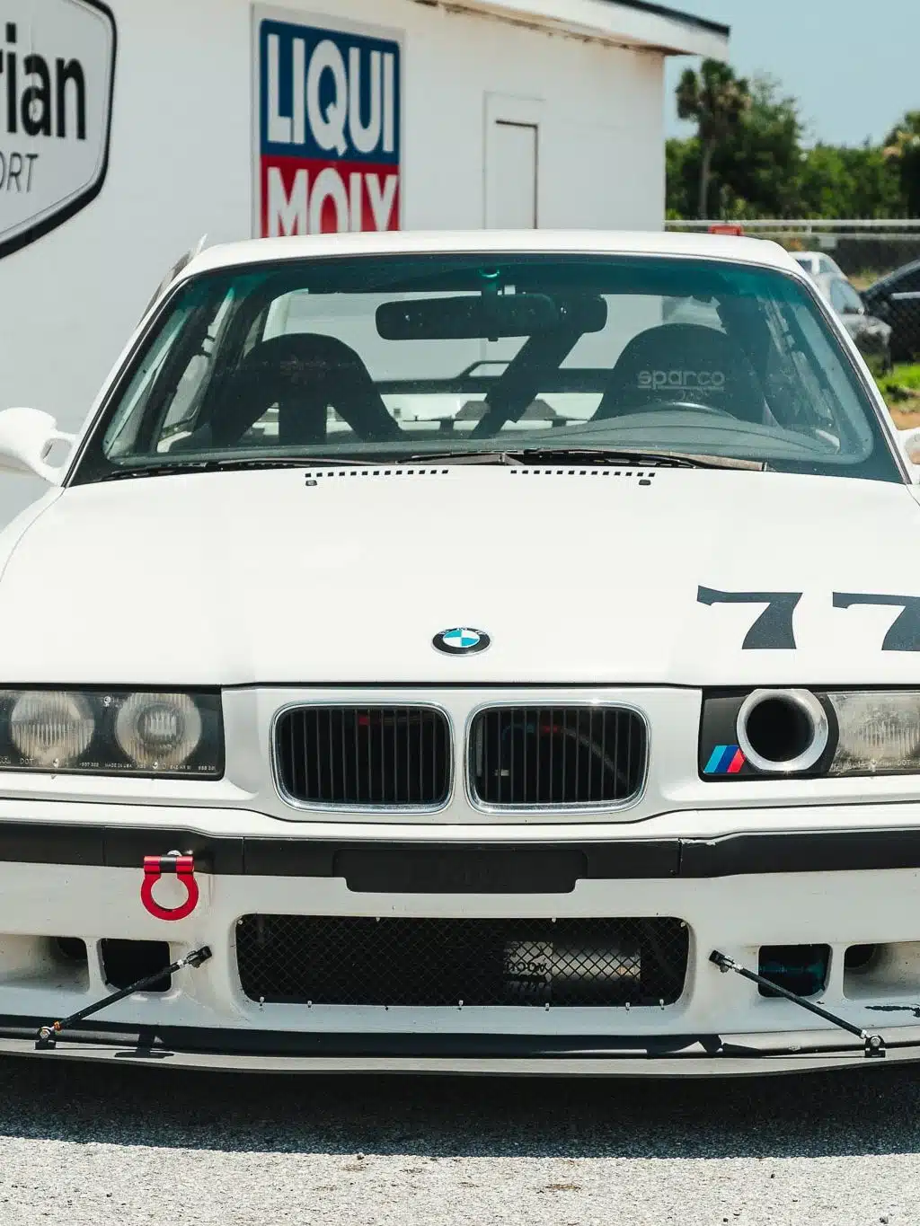 BMW rally car outside shop sign Jacksonville Florida at Bavarian rennsport