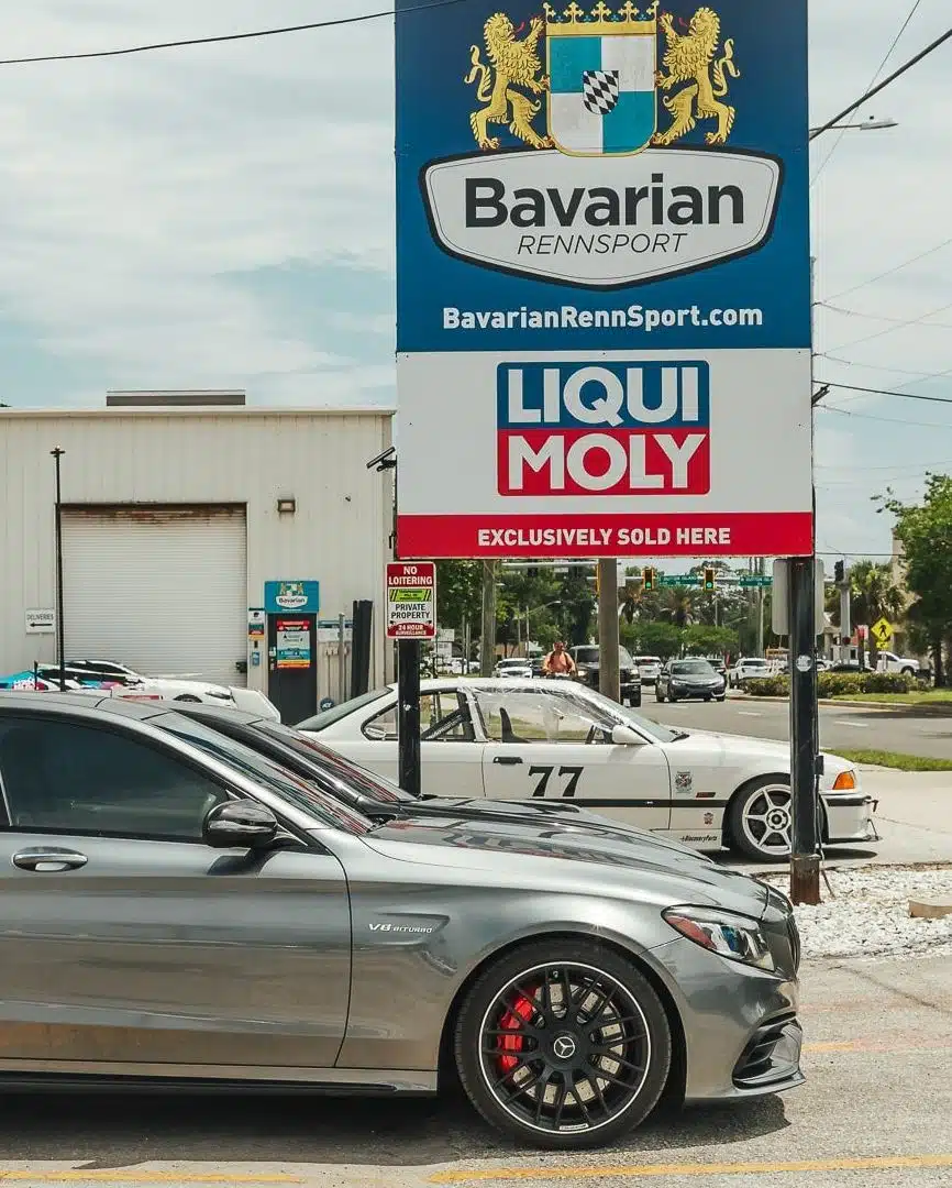 Mercedes out front of shop in Jacksonville Florida at bavarian rennsport