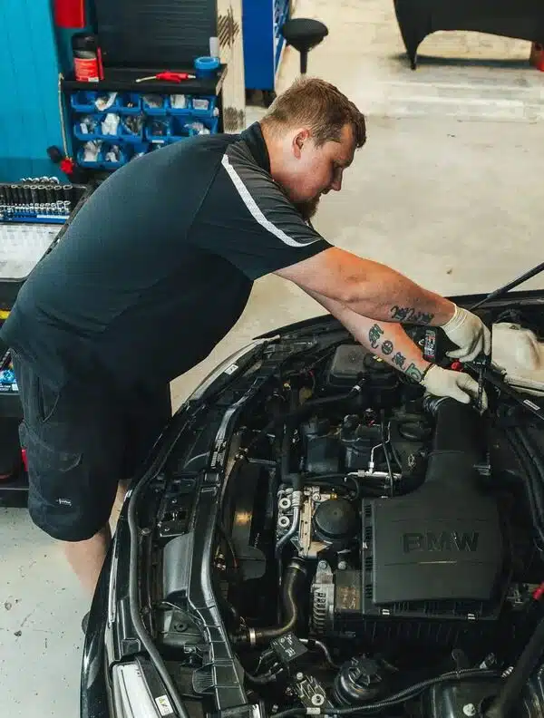 BMW engine being modified in Jacksonville Florida at Bavarian Rennsport